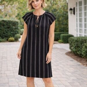 New Ann Taylor Gold Striped Shift Dress 12 Boho Office Minimalist Lightweight